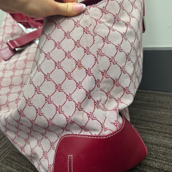 Ralph Lauren Wine Red Tote Bag with RLL Monogram Leather Silver Hardware - Picture 9 of 14